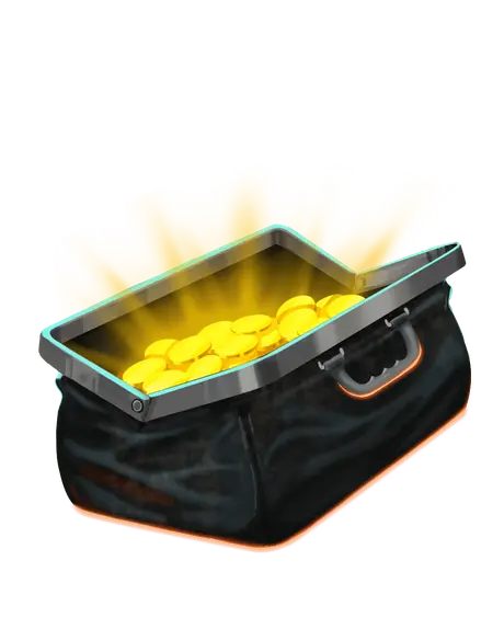The Collector symbol from In and Out: an open case filled with gold coins.