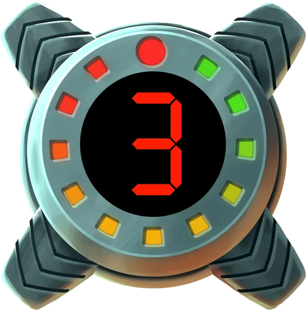 A counter symbol from In and Out: a dial with a red digital readout showing the number three.